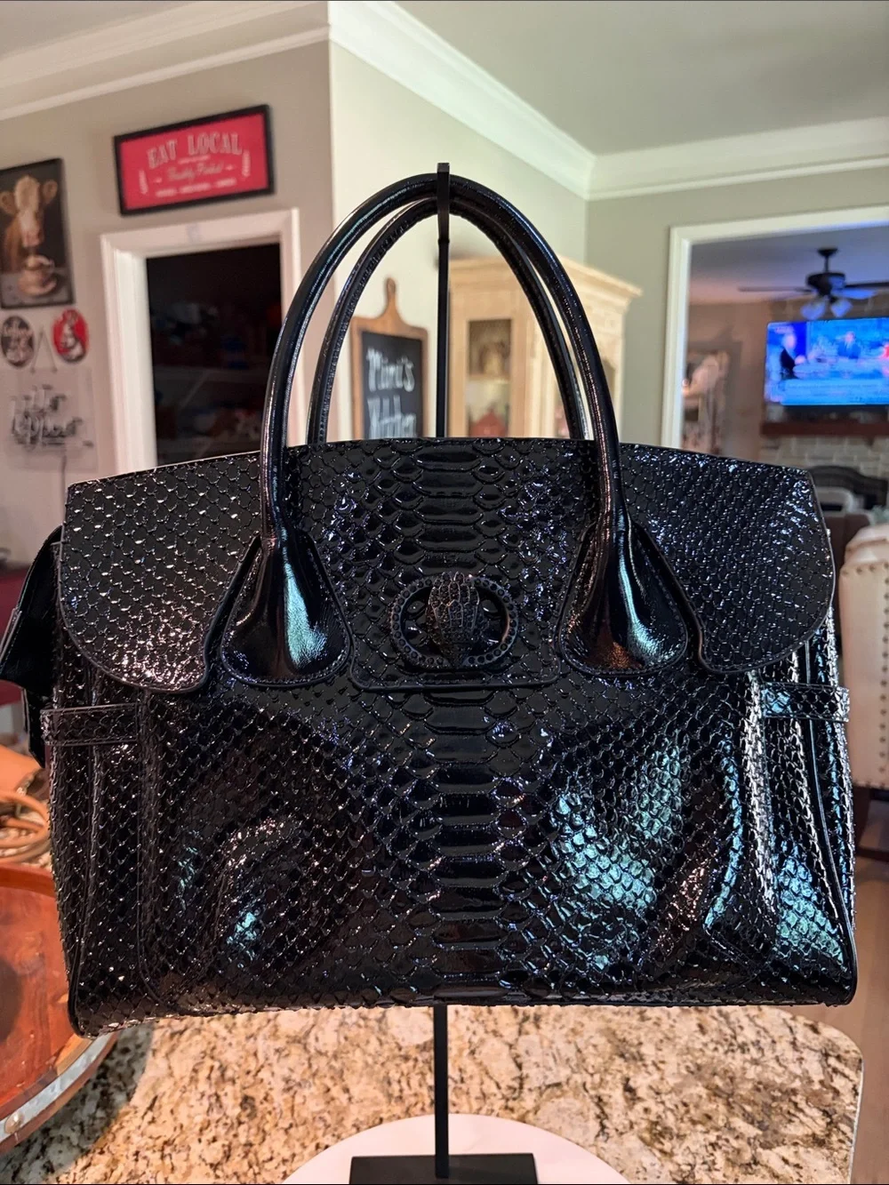 Kurt Geiger Black Patent Embossed Leather Tote